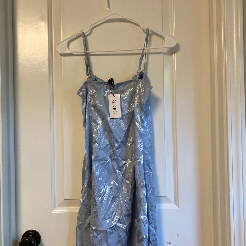 Floral jacquard lace corset mini dress. Ice blue. NWT